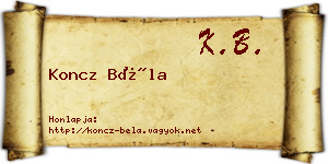 Koncz Béla névjegykártya